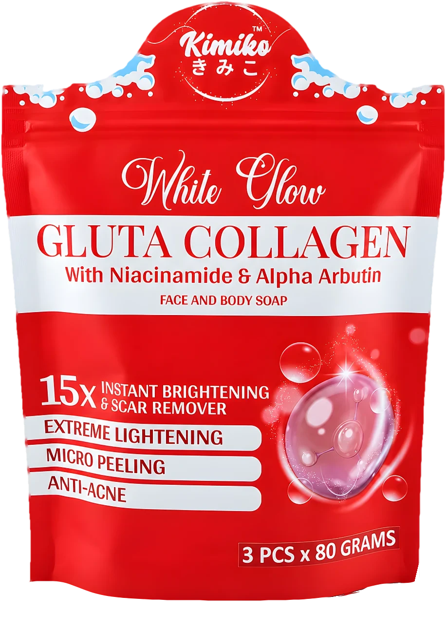 A pouch of KIMIKO White Glow Gluta Collagen Soap